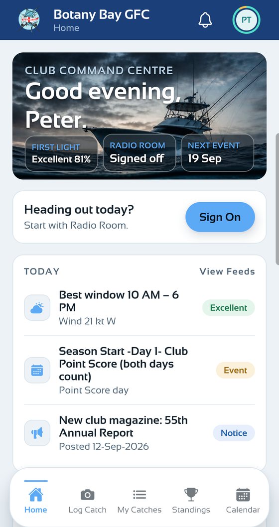 The Club Command Centre on opening day, on an Android phone